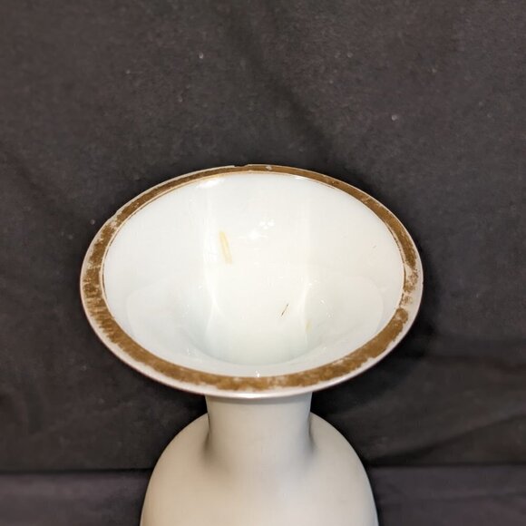 Vintage White Satin Glass Floral Vase with Gold Trim - Picture 5 of 10